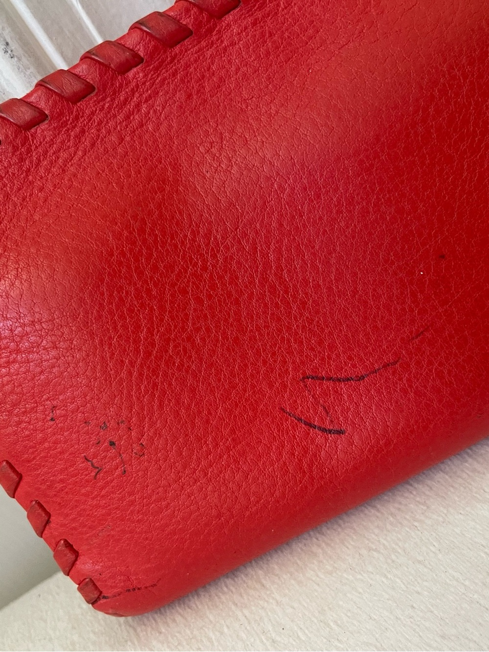 Tory Burch Red Leather Zip-Around Wallet with Whipstitch Trim - Picture 7 of 10